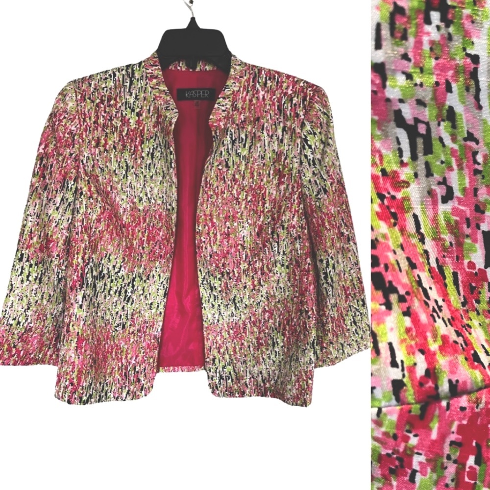 Kasper Open Front 3/4 Sleeve Abstract Print Jacke… - image 1